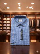 Men's Blue Gingham Check Shirt | Premium Cotton Smart Casual Dress Shirt | Business & Weekend Wear - PunjabHouse