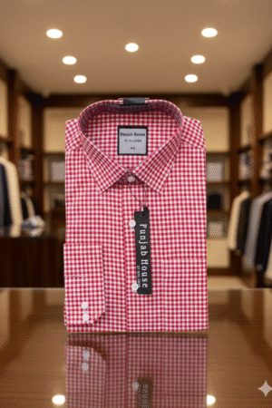 Men's Red Gingham Check Shirt | Premium Cotton Smart Casual Dress Shirt | Classic Weekend Wear - PunjabHouse